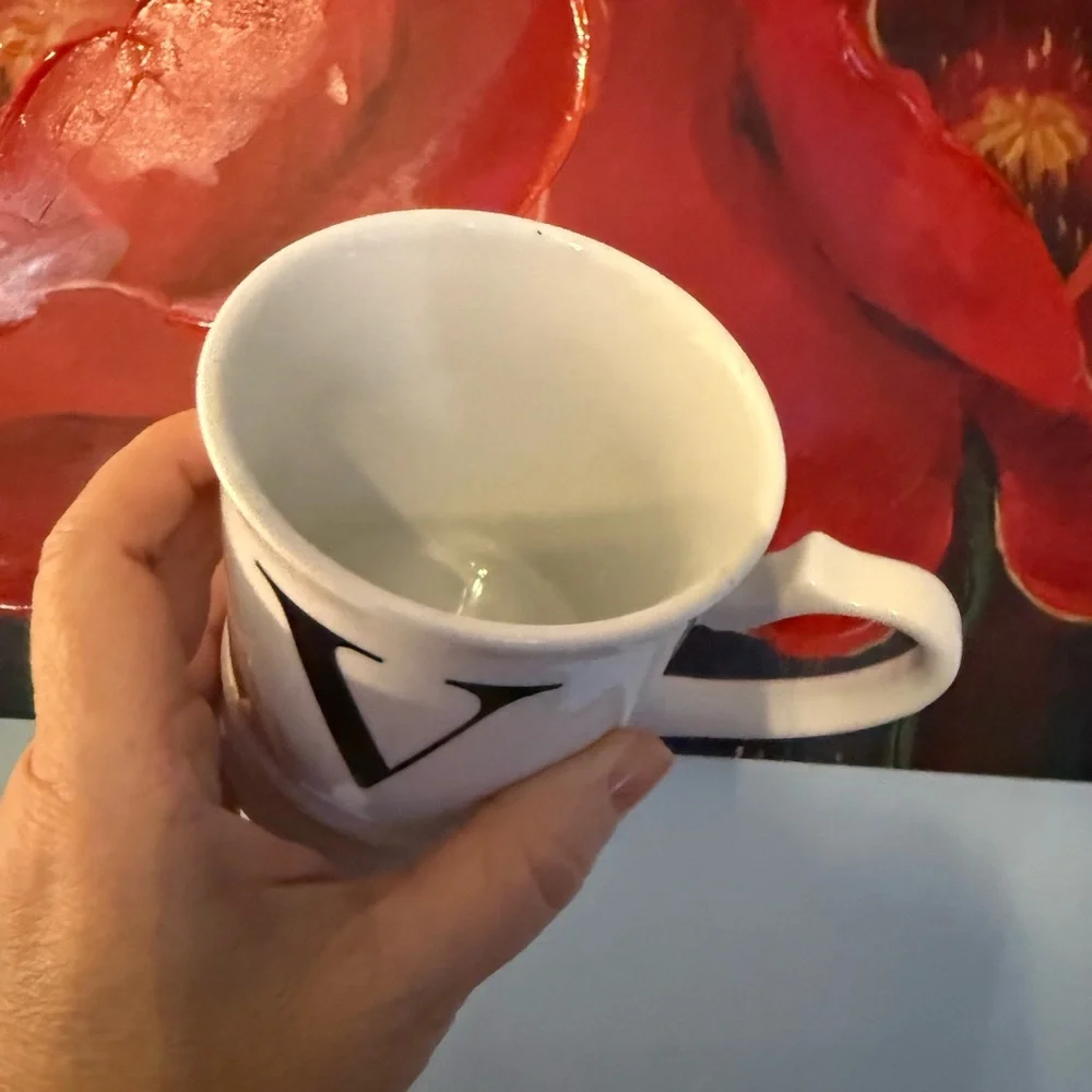 Williams Sonoma White Mug with Black Monogram V